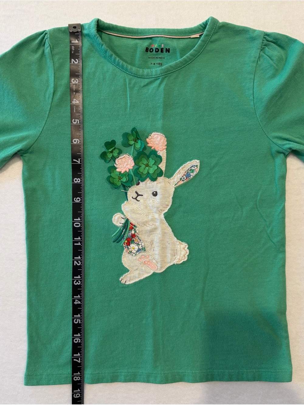 Mini Boden Girls Bunny Clover Graphic Long Sleeve Cotton Tee 7-8 Y Green - Picture 5 of 8